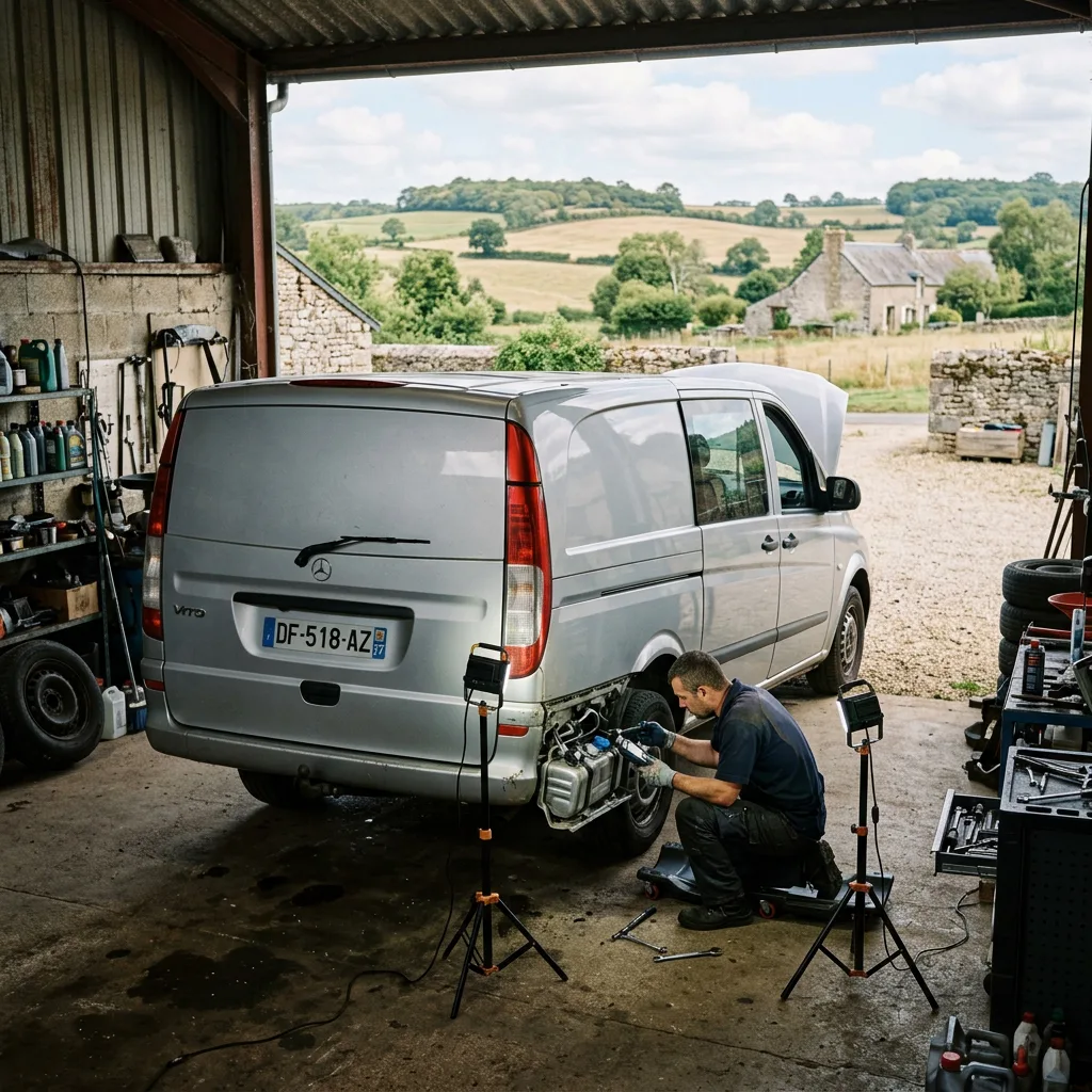 Illustration d'un Mercedes Vito, exemple d'utilitaire diesel équipé des systèmes AdBlue, FAP et EGR